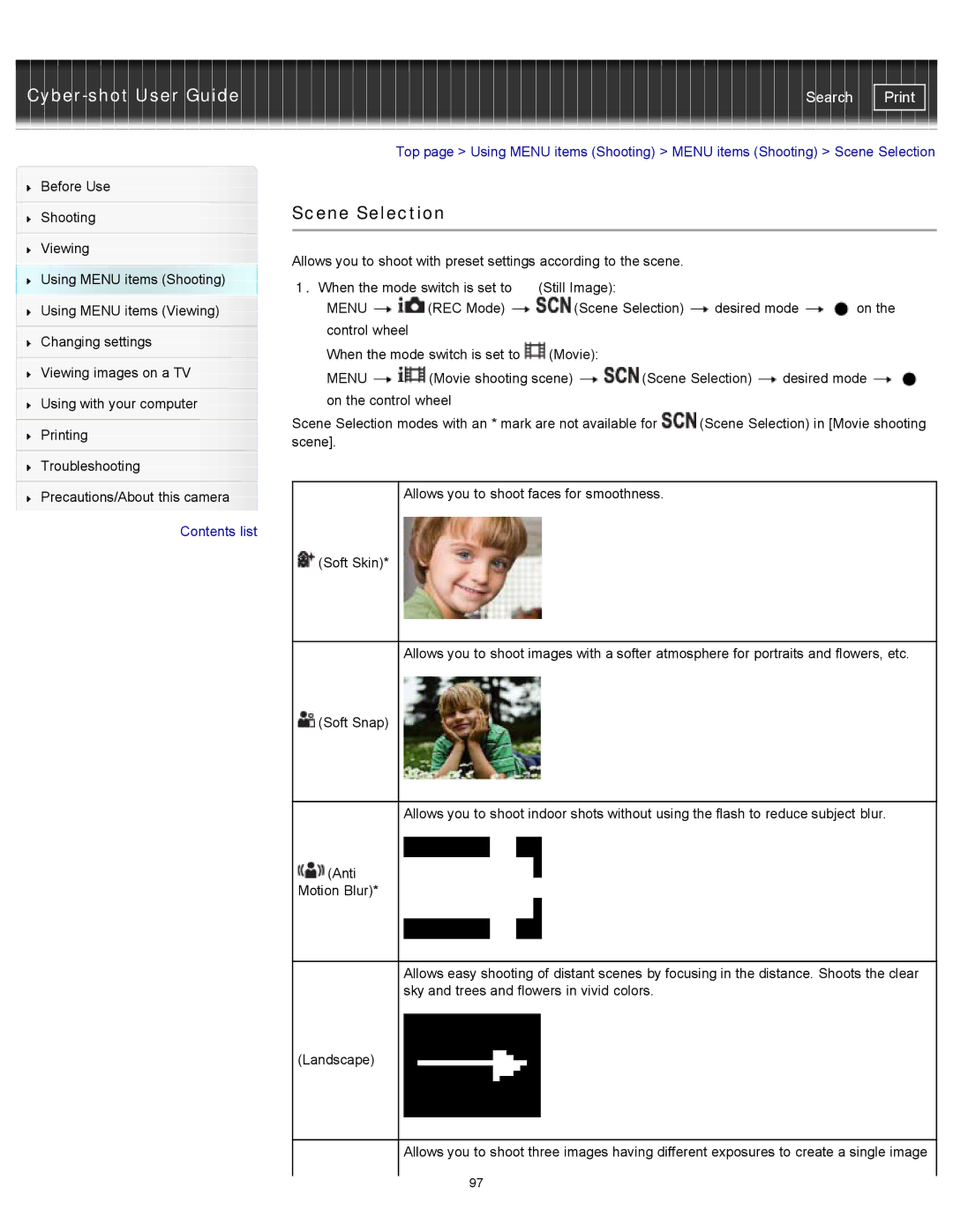 Sony DSC-WX100/WX150, DSC-WX150/R, DSCWX150/L manual Scene Selection in Movie shooting 