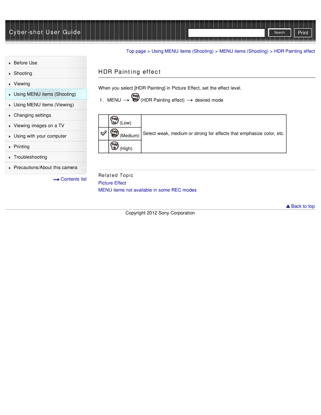 Sony DSC-WX50 manual HDR Painting effect, Related Topic 