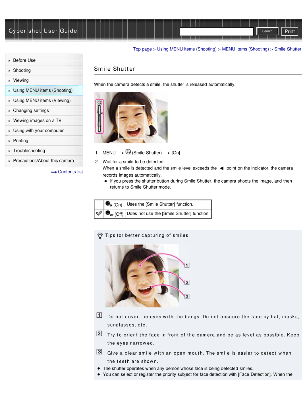 Sony DSC-WX50 manual Smile Shutter, Contents list 