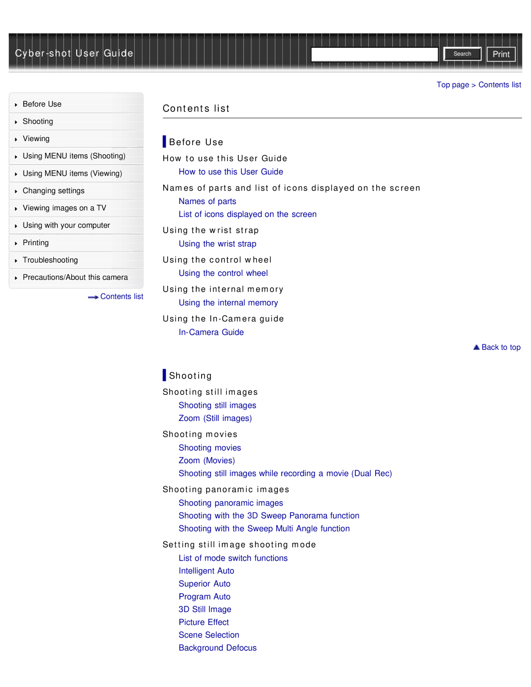 Sony DSC-WX50 manual Contents list 