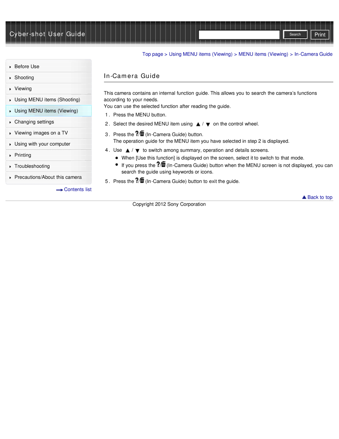 Sony DSC-WX50 manual In-Camera Guide 