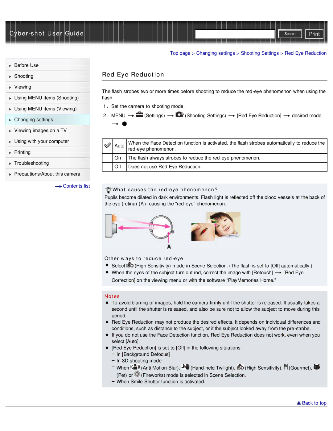 Sony DSC-WX50 manual Red Eye Reduction, What causes the red-eye phenomenon?, Other ways to reduce red-eye 