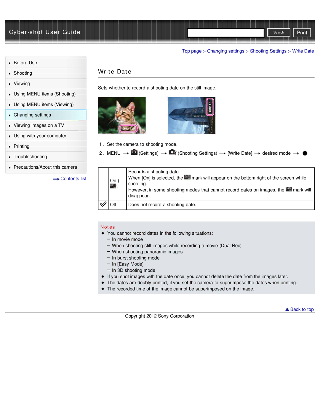 Sony DSC-WX50 manual Write Date 