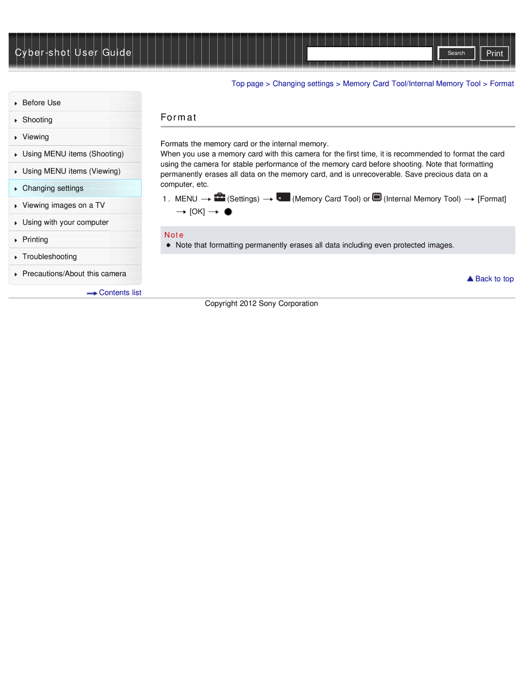 Sony DSC-WX50 manual Format 