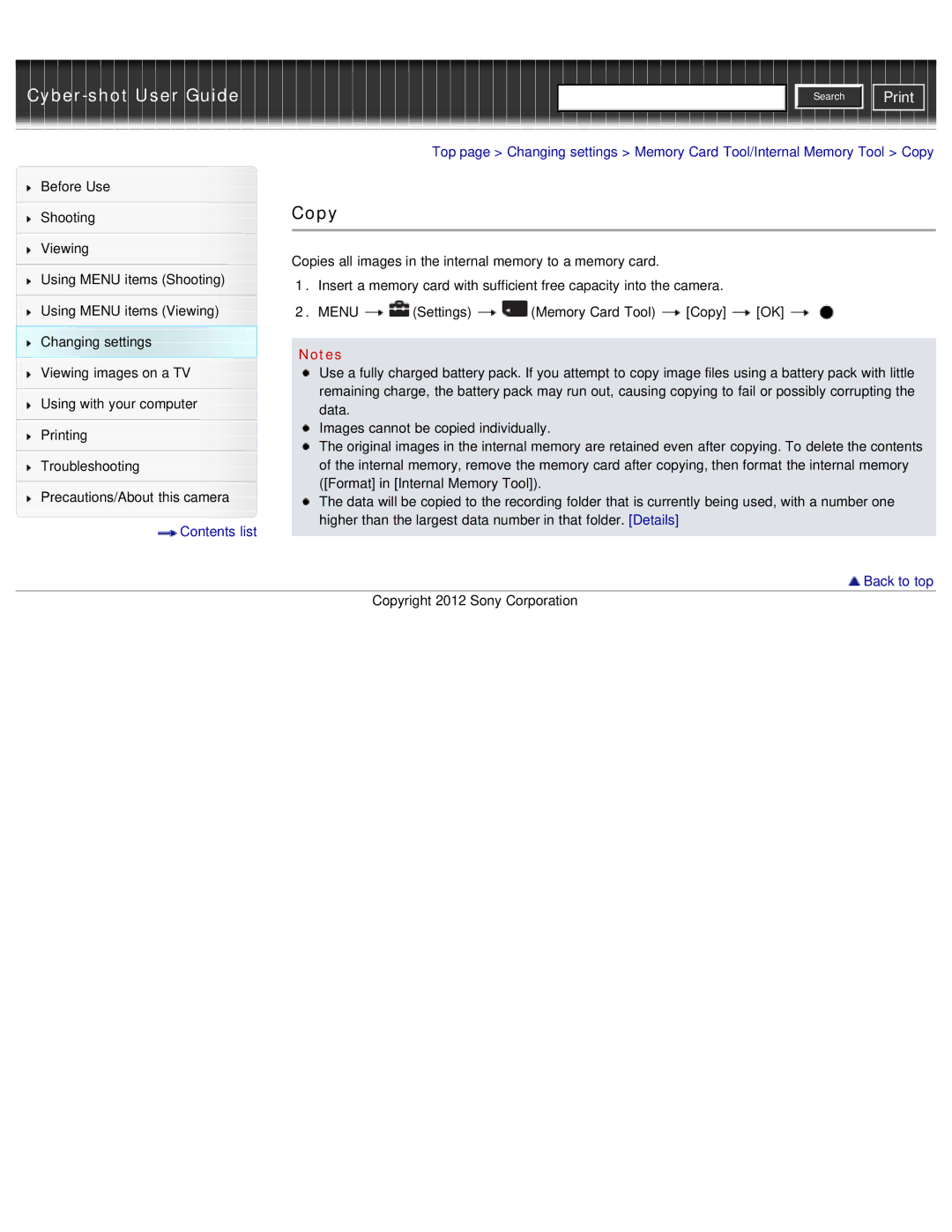 Sony DSC-WX50 manual Copy, Contents list 