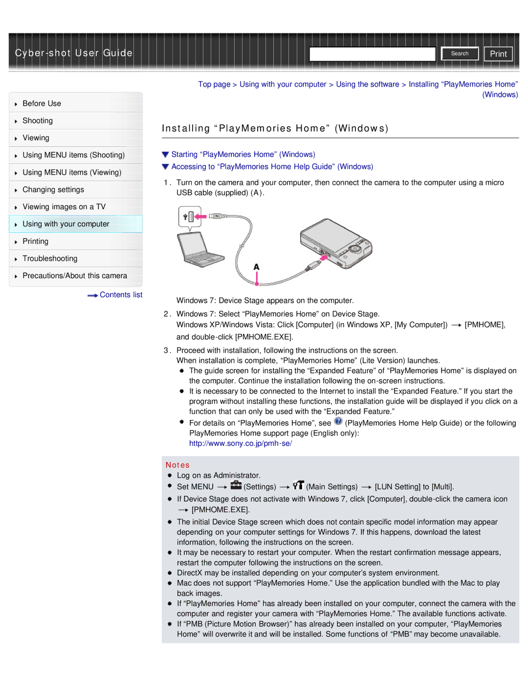 Sony DSC-WX50 manual Installing PlayMemories Home Windows 