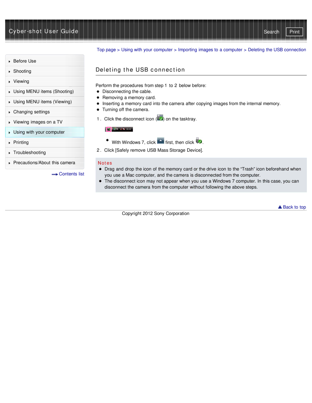 Sony DSC-WX50 manual Deleting the USB connection 