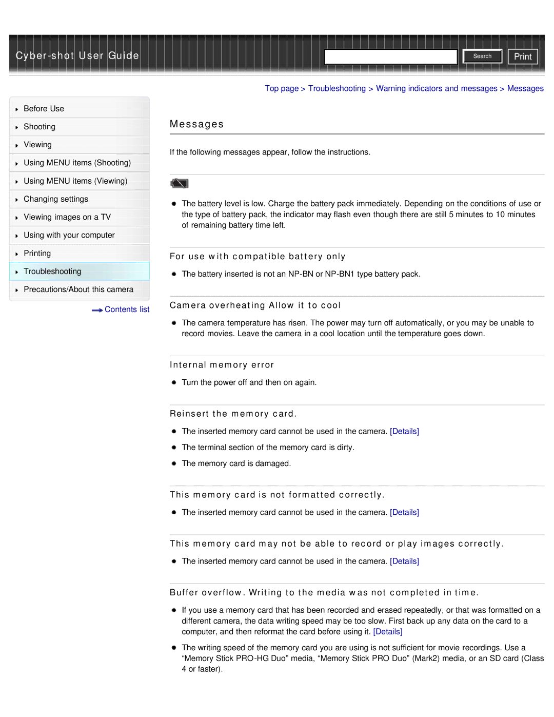 Sony DSC-WX50 manual Messages 