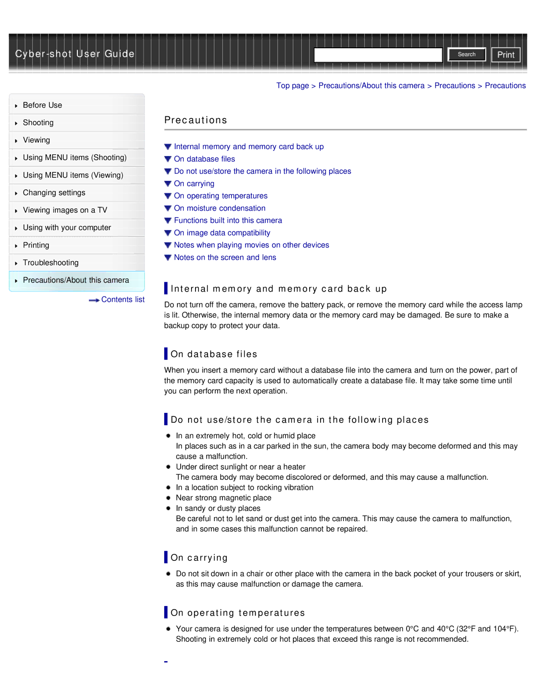 Sony DSC-WX50 manual Precautions 