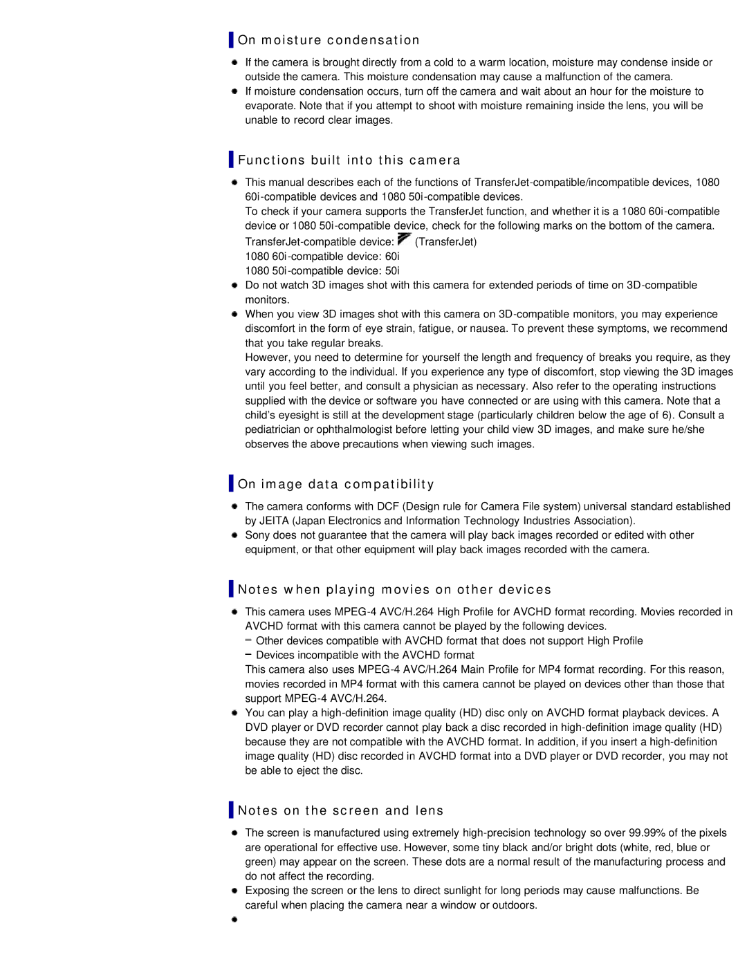 Sony DSC-WX50 manual On moisture condensation, Functions built into this camera, On image data compatibility 