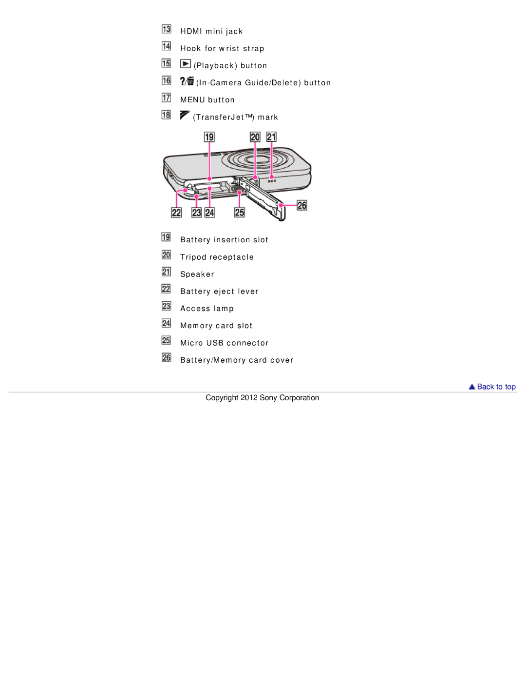 Sony DSC-WX50 manual Back to top 