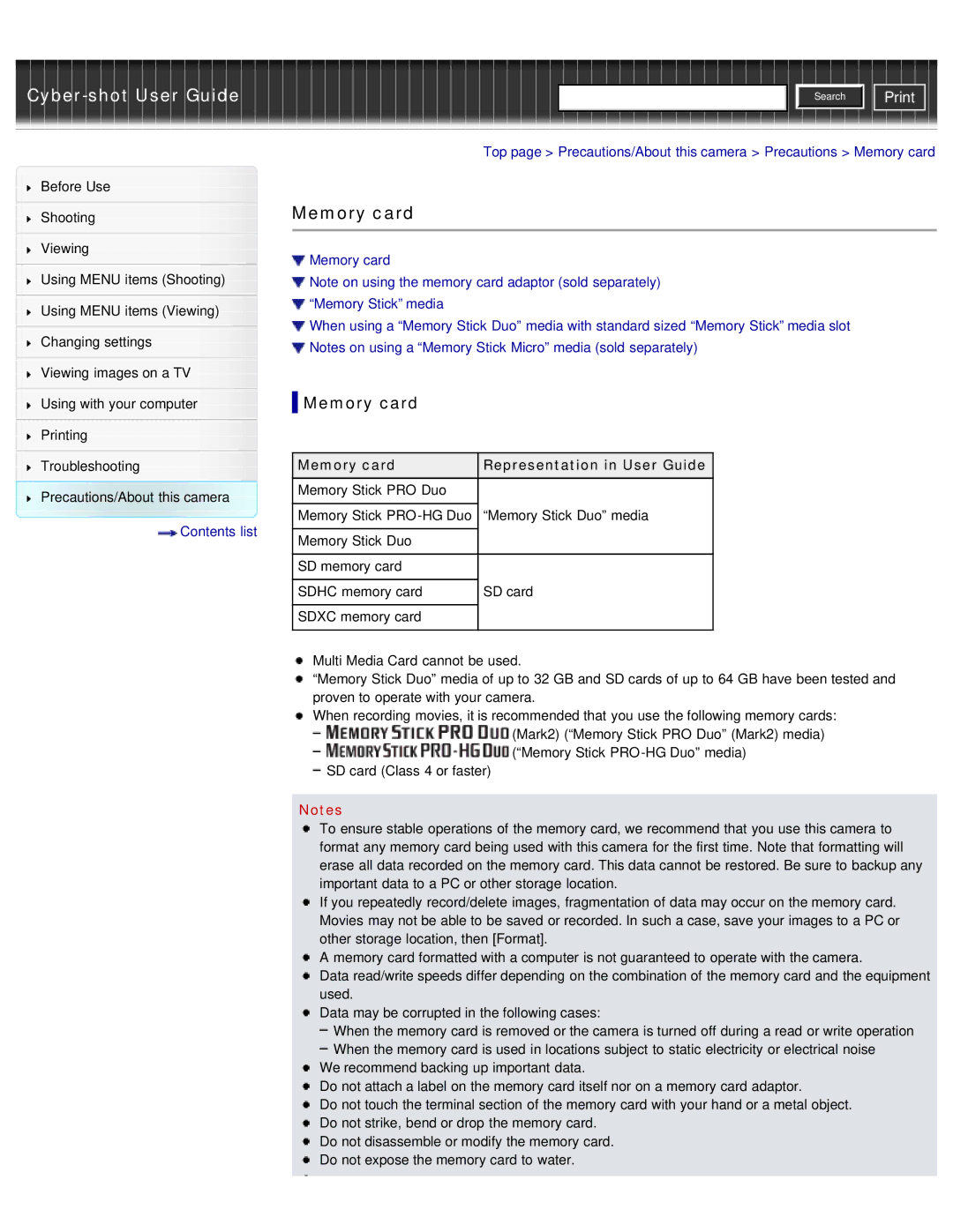 Sony DSC-WX50 manual Memory card Representation in User Guide 