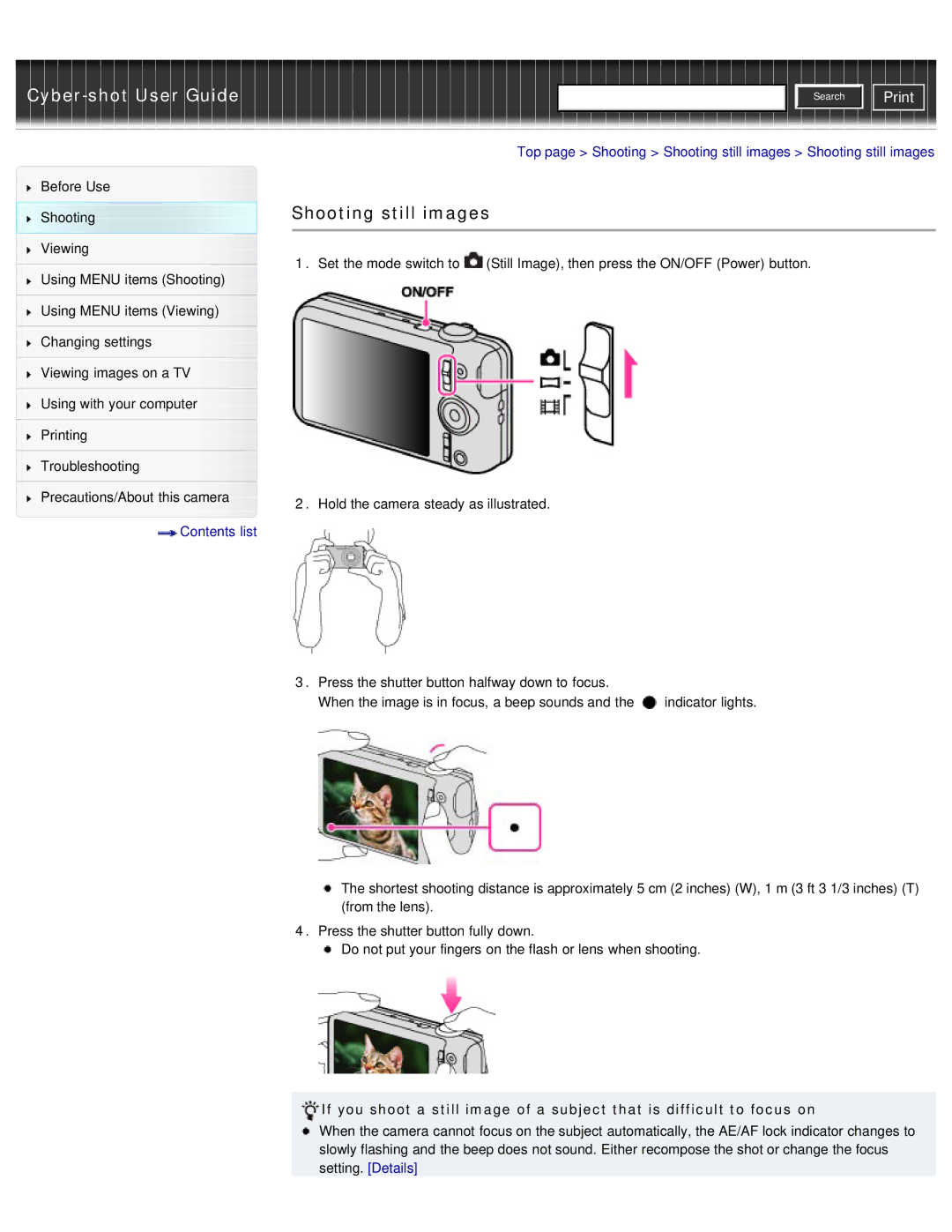 Sony DSC-WX50 manual Shooting still images 