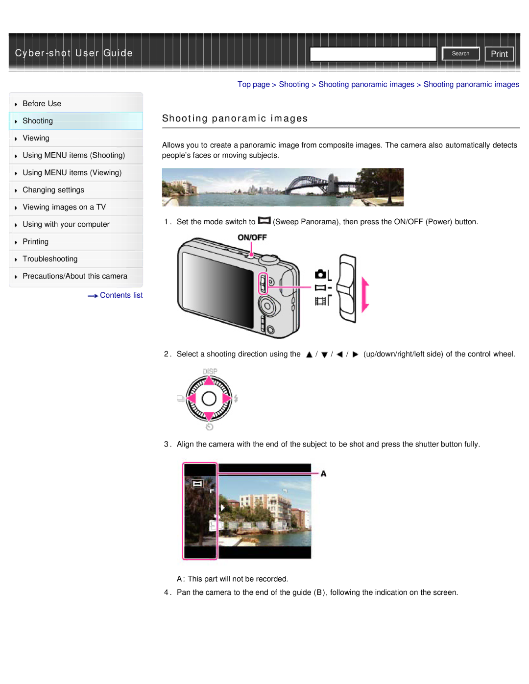 Sony DSC-WX50 manual Shooting panoramic images, Contents list 