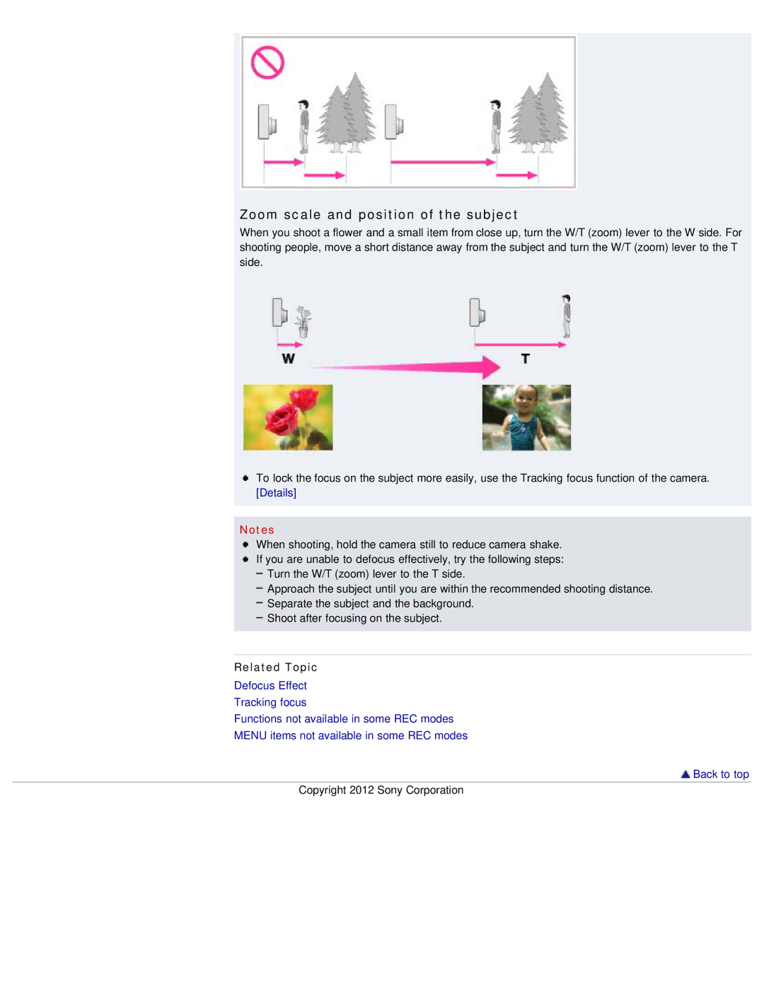 Sony DSC-WX50 manual Zoom scale and position of the subject 