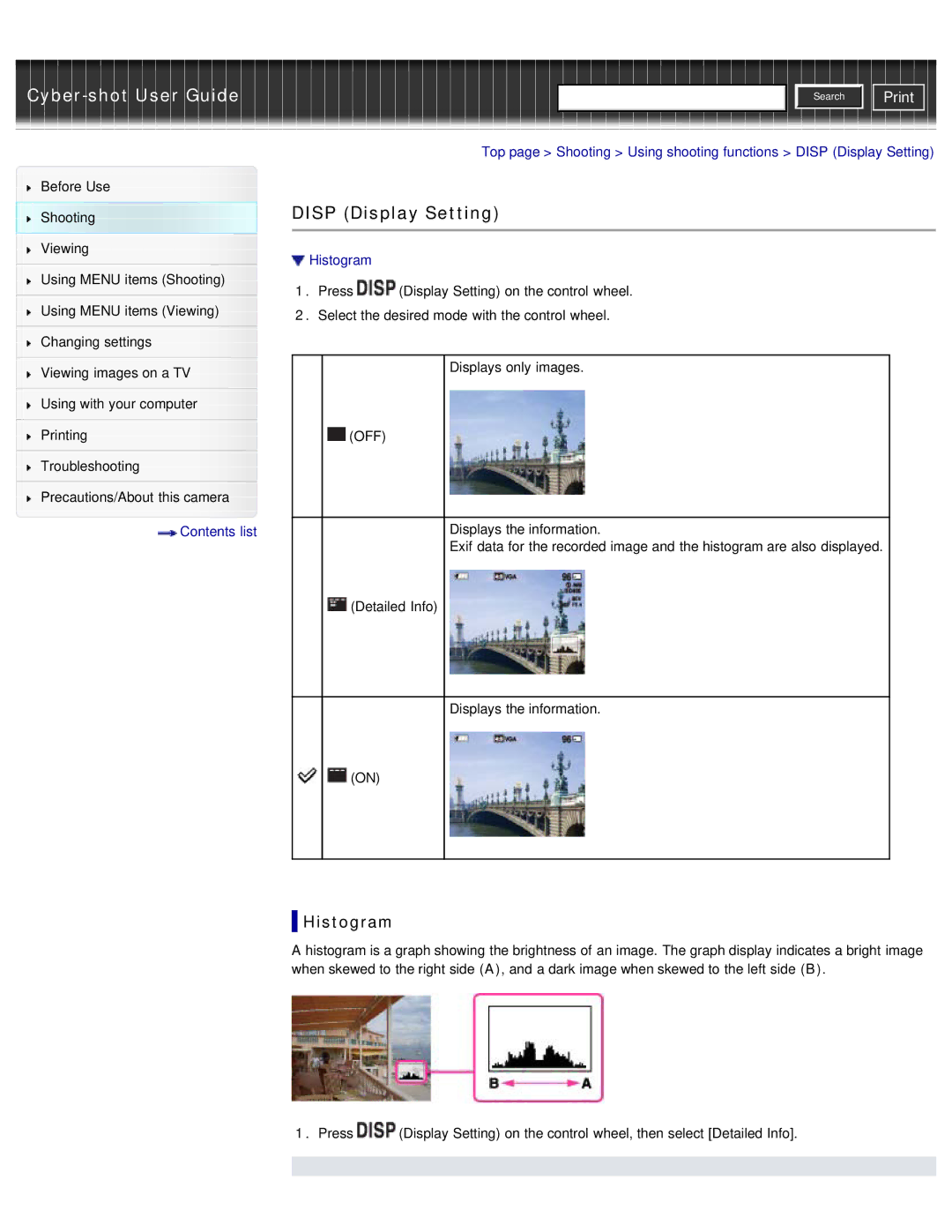 Sony DSC-WX50 manual Disp Display Setting, Histogram 