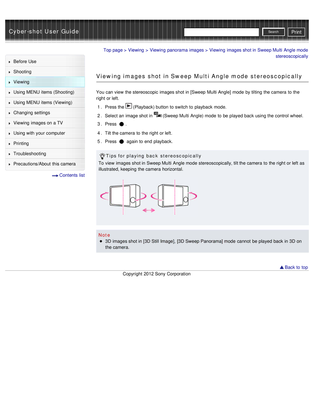 Sony DSC-WX50 manual Tips for playing back stereoscopically 