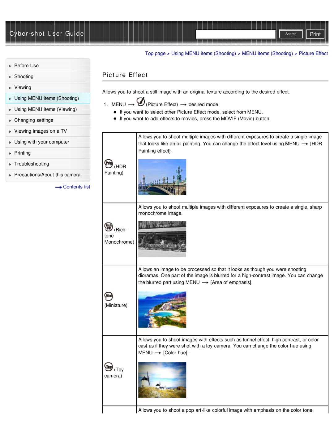 Sony DSC-WX50 manual Picture Effect 