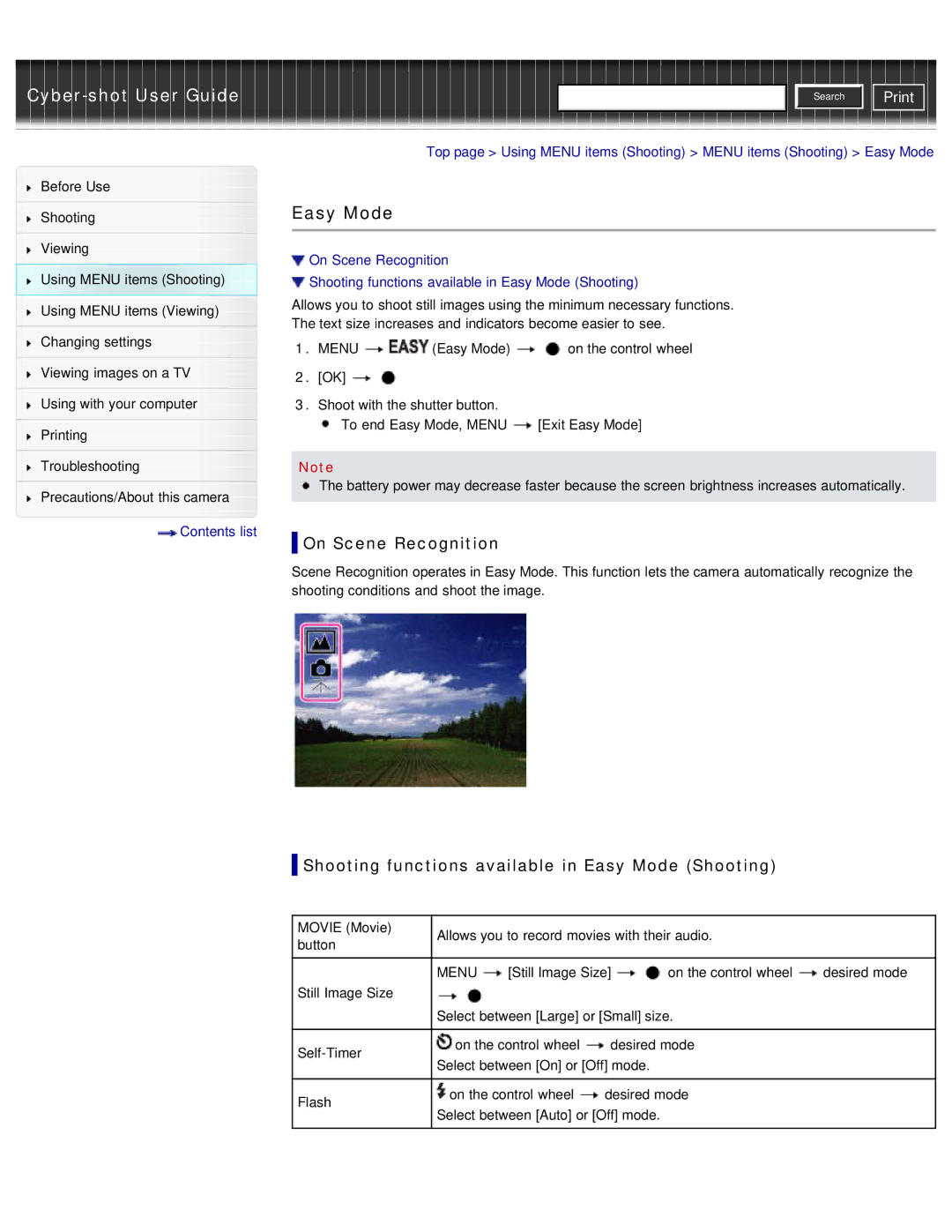 Sony DSC-WX50 manual Shooting functions available in Easy Mode Shooting 