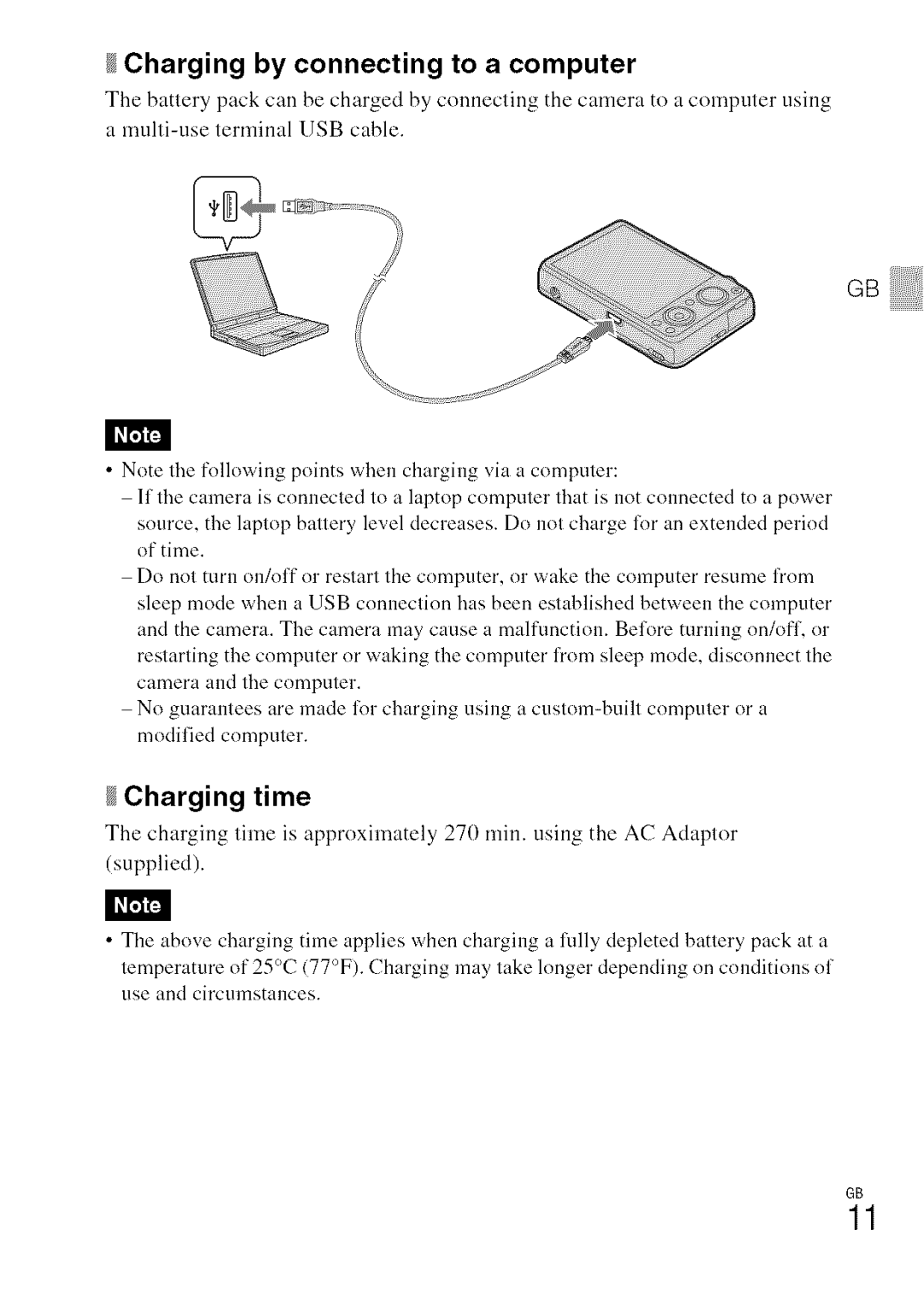 Sony DSC-WXI0 manual Charging by connecting to a computer, Charging time 