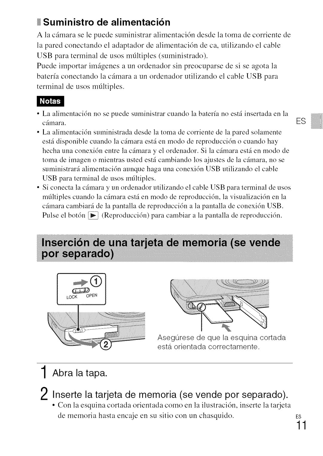 Sony DSC-WXI0 manual Suministro de alimentaci6n 