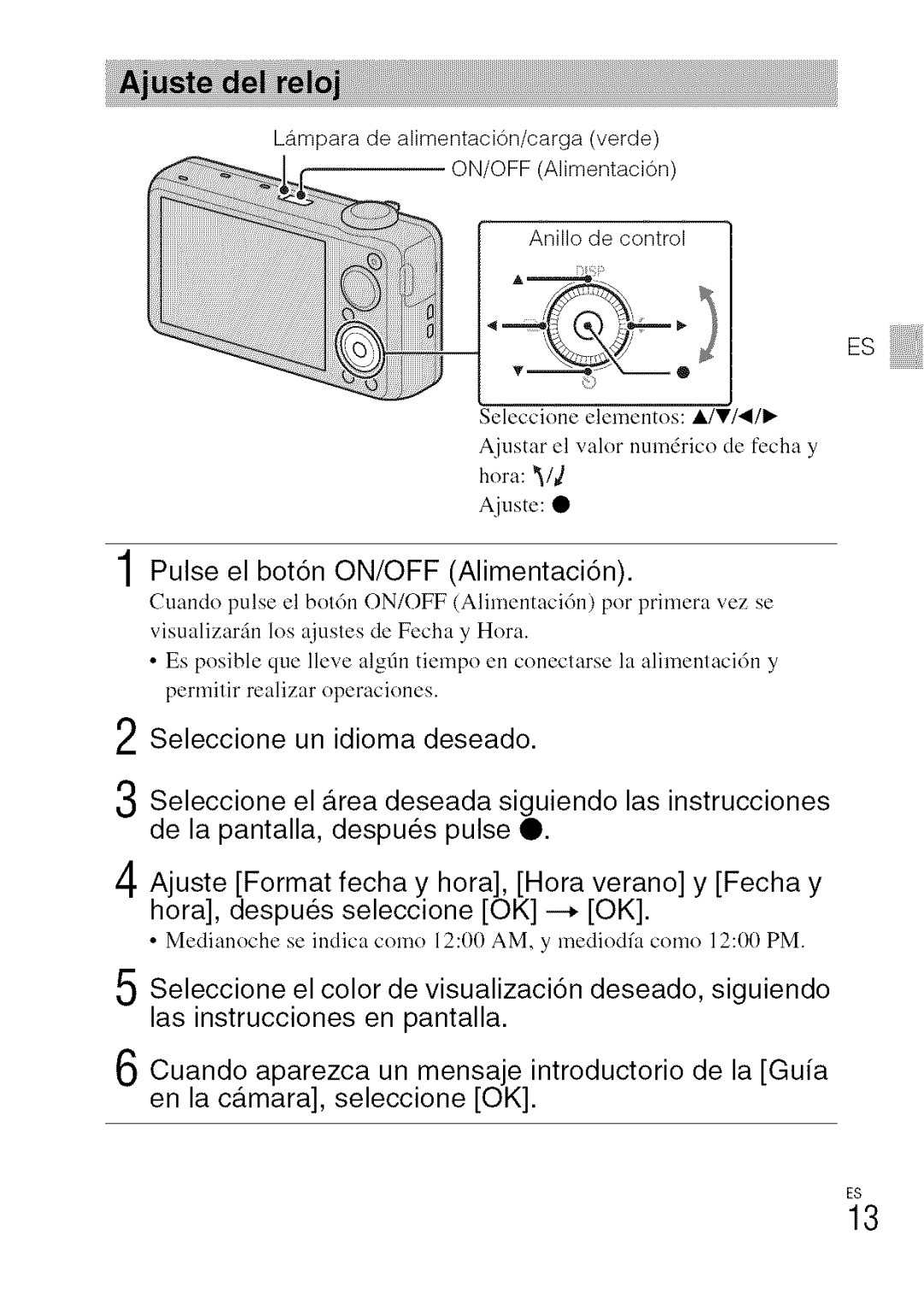 Sony DSC-WXI0 manual Esiii, 1Pulse el bot6n ON/OFF Alimentaci6n 