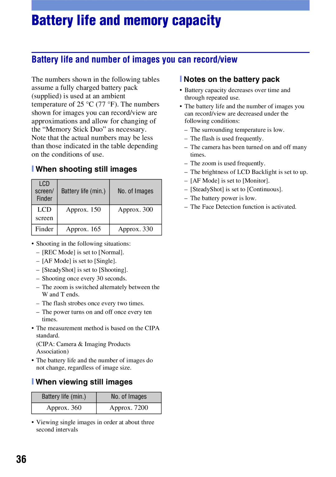 Sony DSCH50B instruction manual Battery life and memory capacity, Battery life and number of images you can record/view 