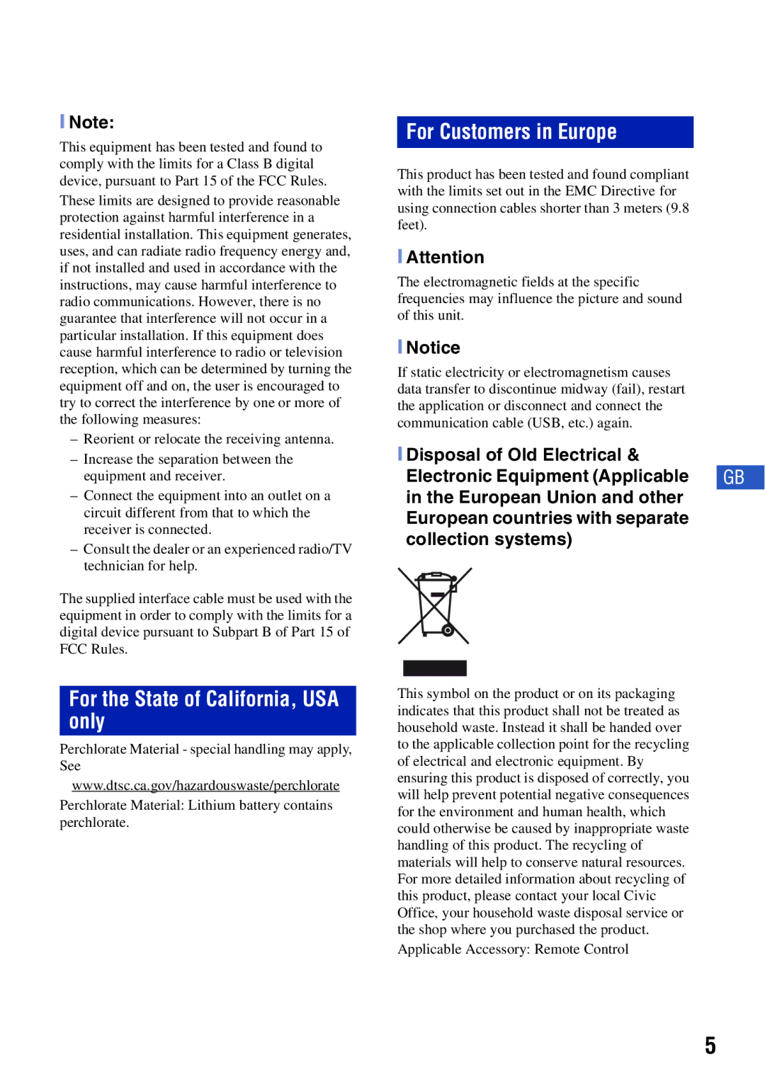 Sony DSCH50B instruction manual For the State of California, USA only, For Customers in Europe 