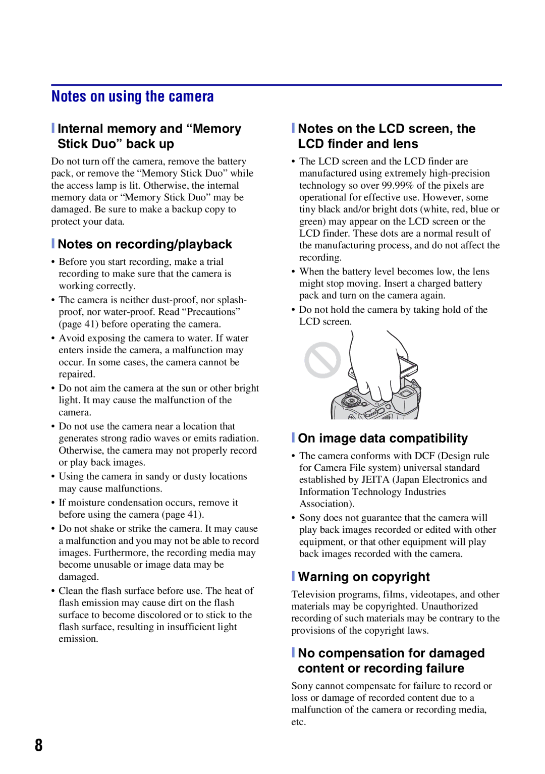 Sony DSCH50B instruction manual Internal memory and Memory Stick Duo back up, On image data compatibility 