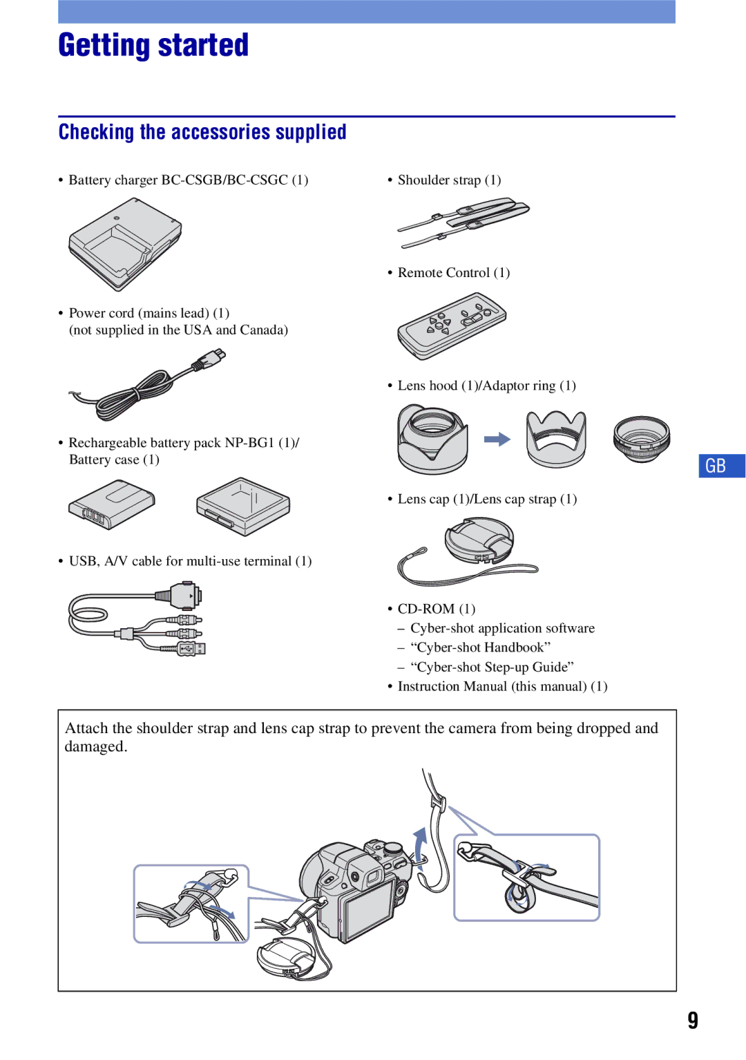 Sony DSCH50B instruction manual Getting started, Checking the accessories supplied 