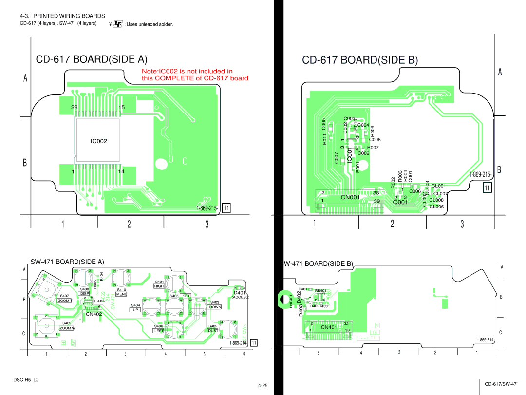 Sony DSCH5B SW-471 Boardside a SW-471 Boardside B, CD-617 4 layers, SW-471 4 layers Uses unleaded solder, CD-617/SW-471 