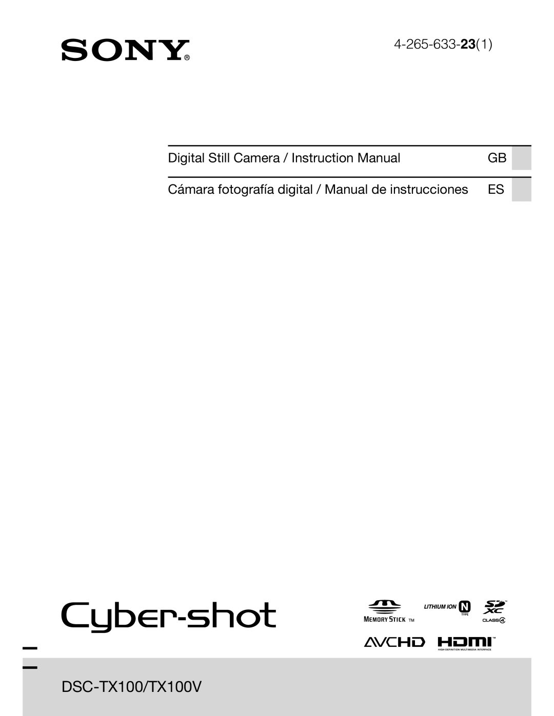 Sony DSCTX100VR, DSCTX100VB instruction manual DSC-TX100/TX100V 