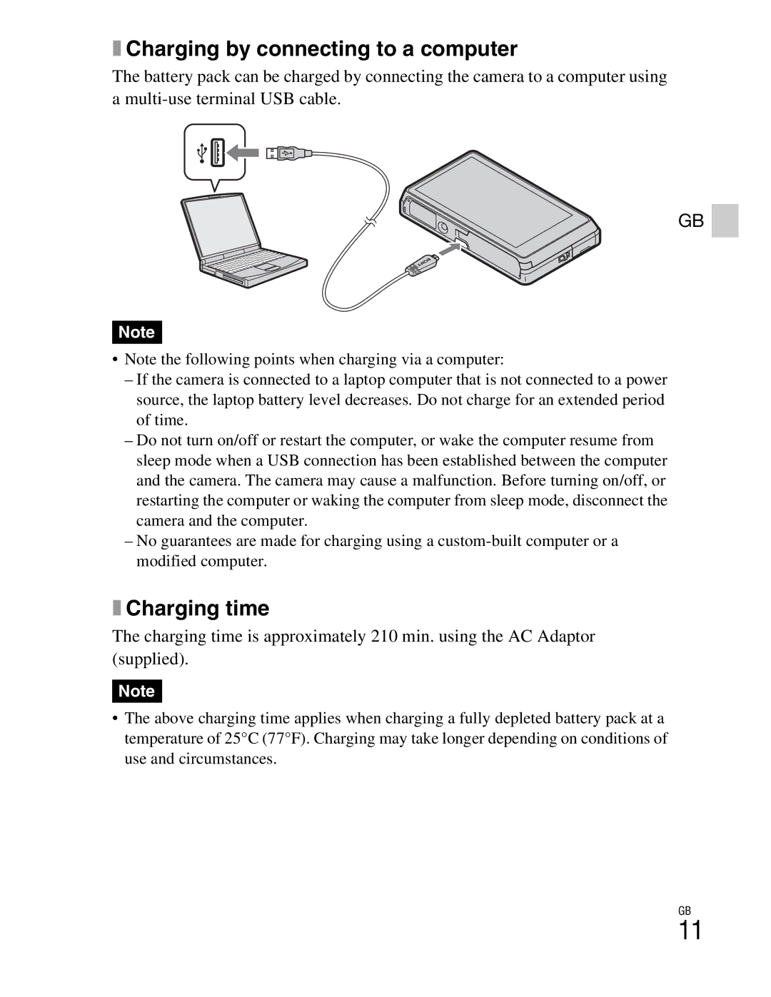 Sony DSCTX100VR, DSCTX100VB instruction manual Charging by connecting to a computer, Charging time 