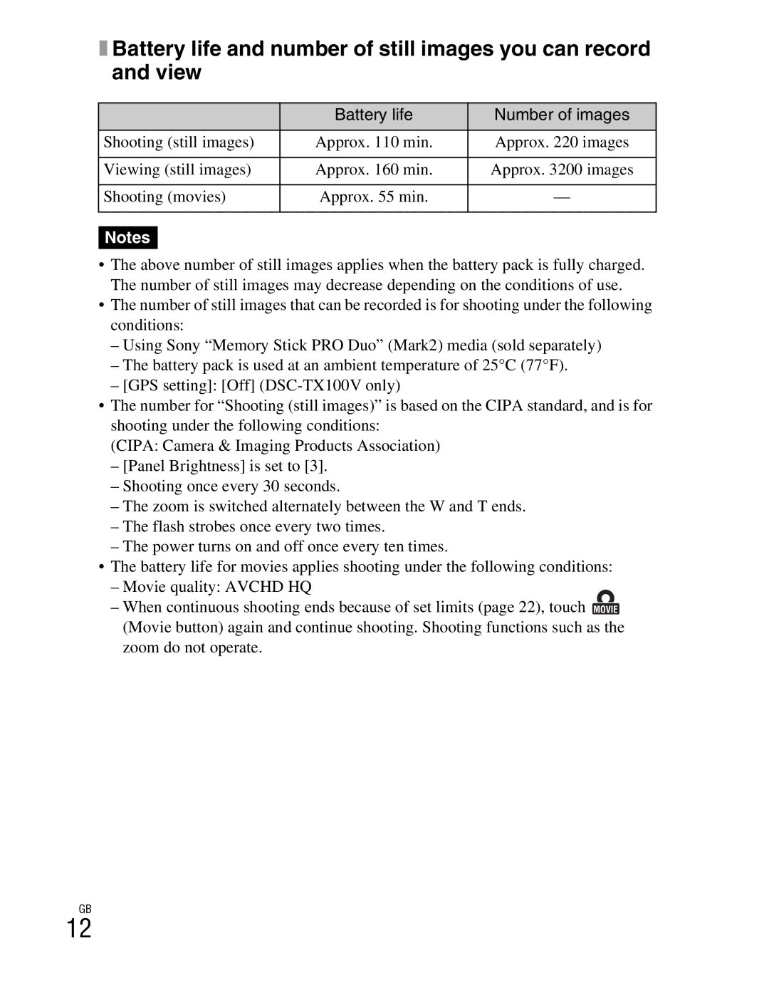 Sony DSCTX100VB, DSCTX100VR instruction manual Battery life Number of images 