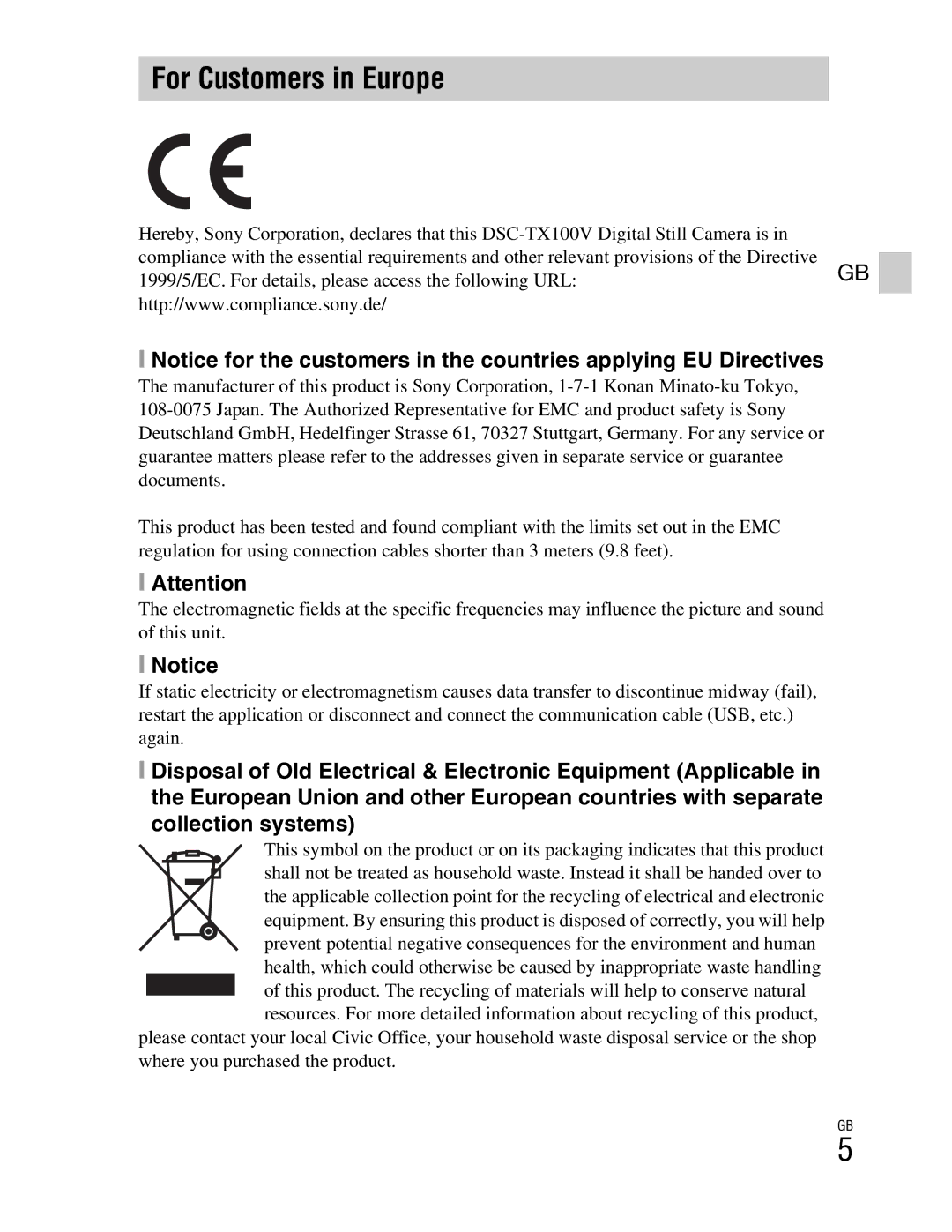 Sony DSCTX100VR, DSCTX100VB instruction manual For Customers in Europe, Collection systems 