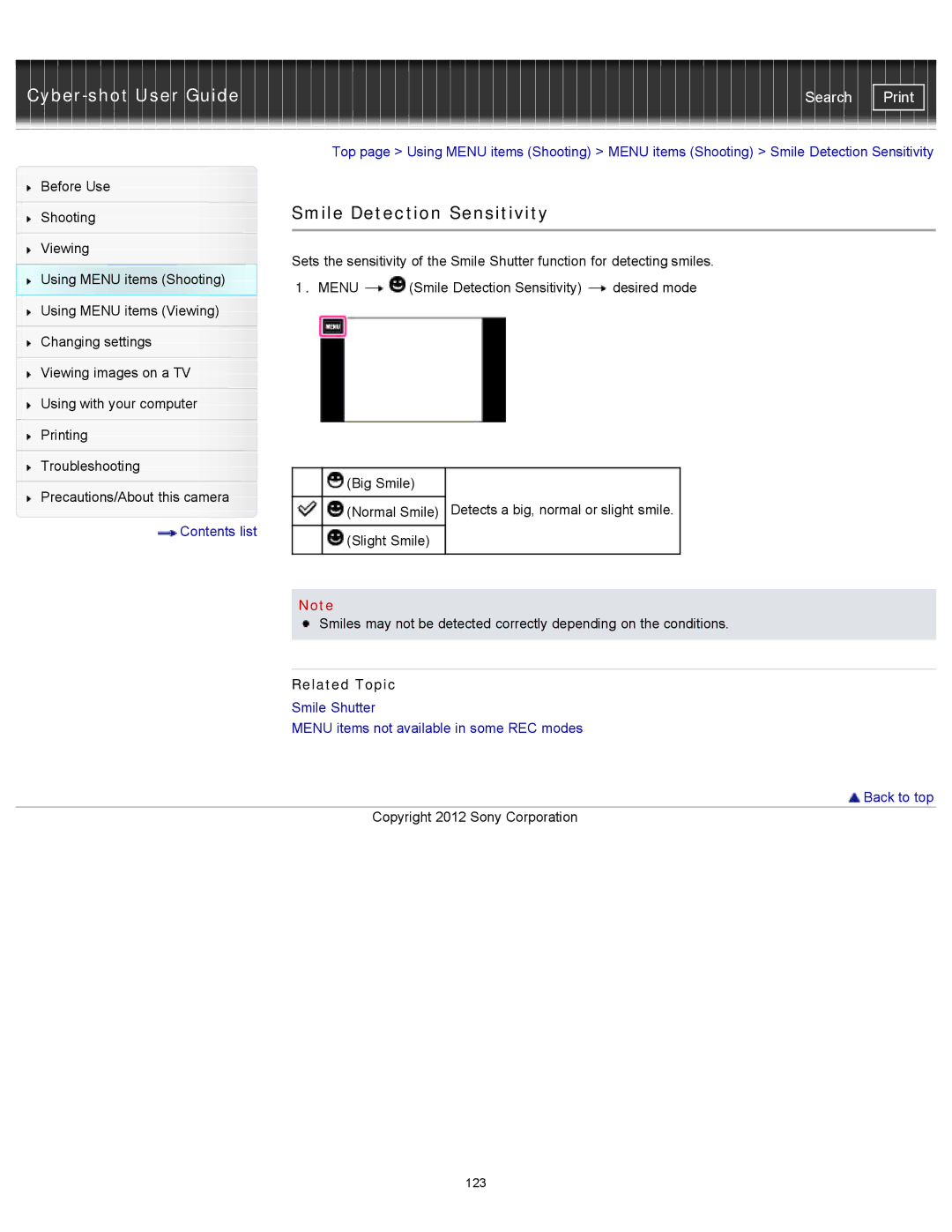 Sony DSC-TX20/D, DSCTX20 manual Smile Detection Sensitivity 