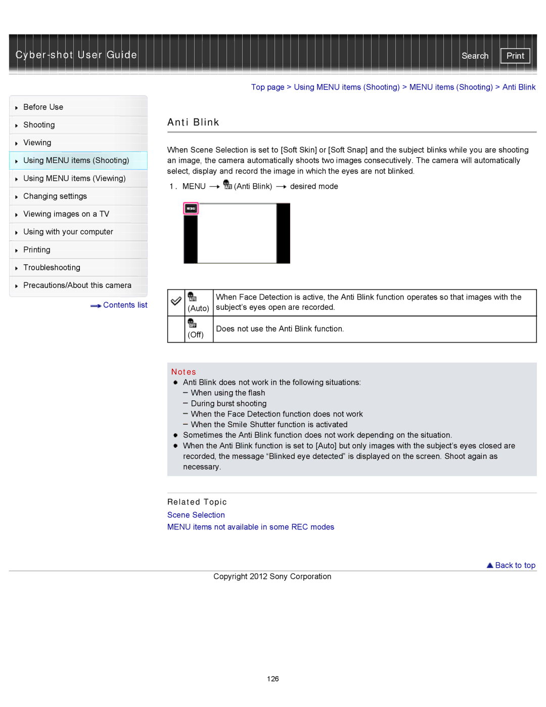 Sony DSCTX20, DSC-TX20/D manual Anti Blink 