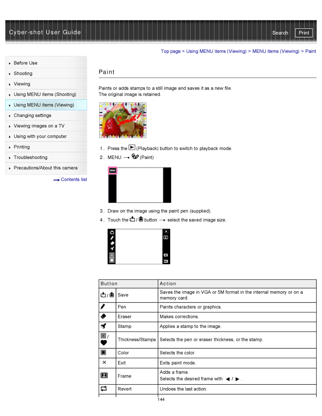 Sony DSCTX20, DSC-TX20/D manual Top page Using Menu items Viewing Menu items Viewing Paint 