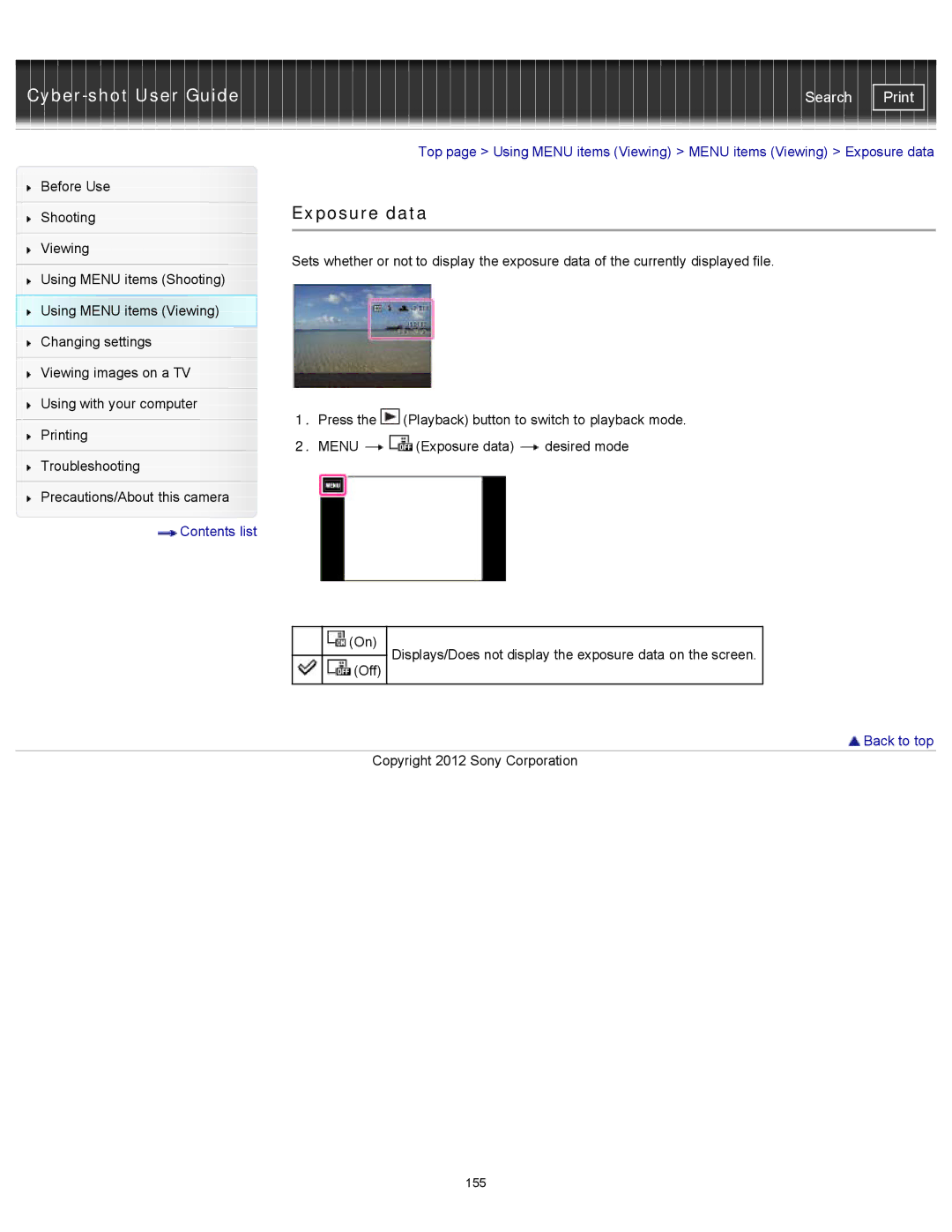 Sony DSC-TX20/D, DSCTX20 manual Exposure data 