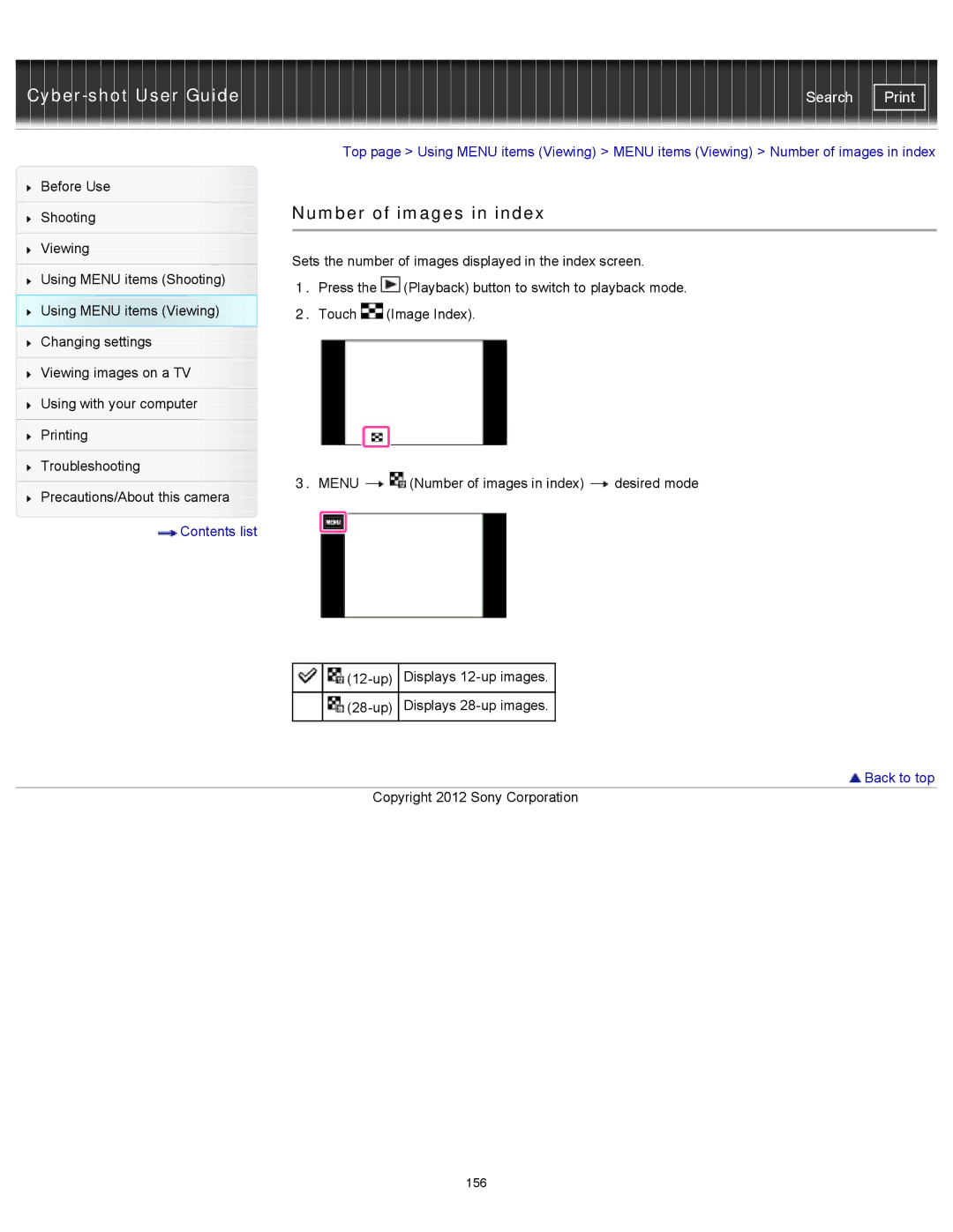 Sony DSCTX20, DSC-TX20/D manual Number of images in index 