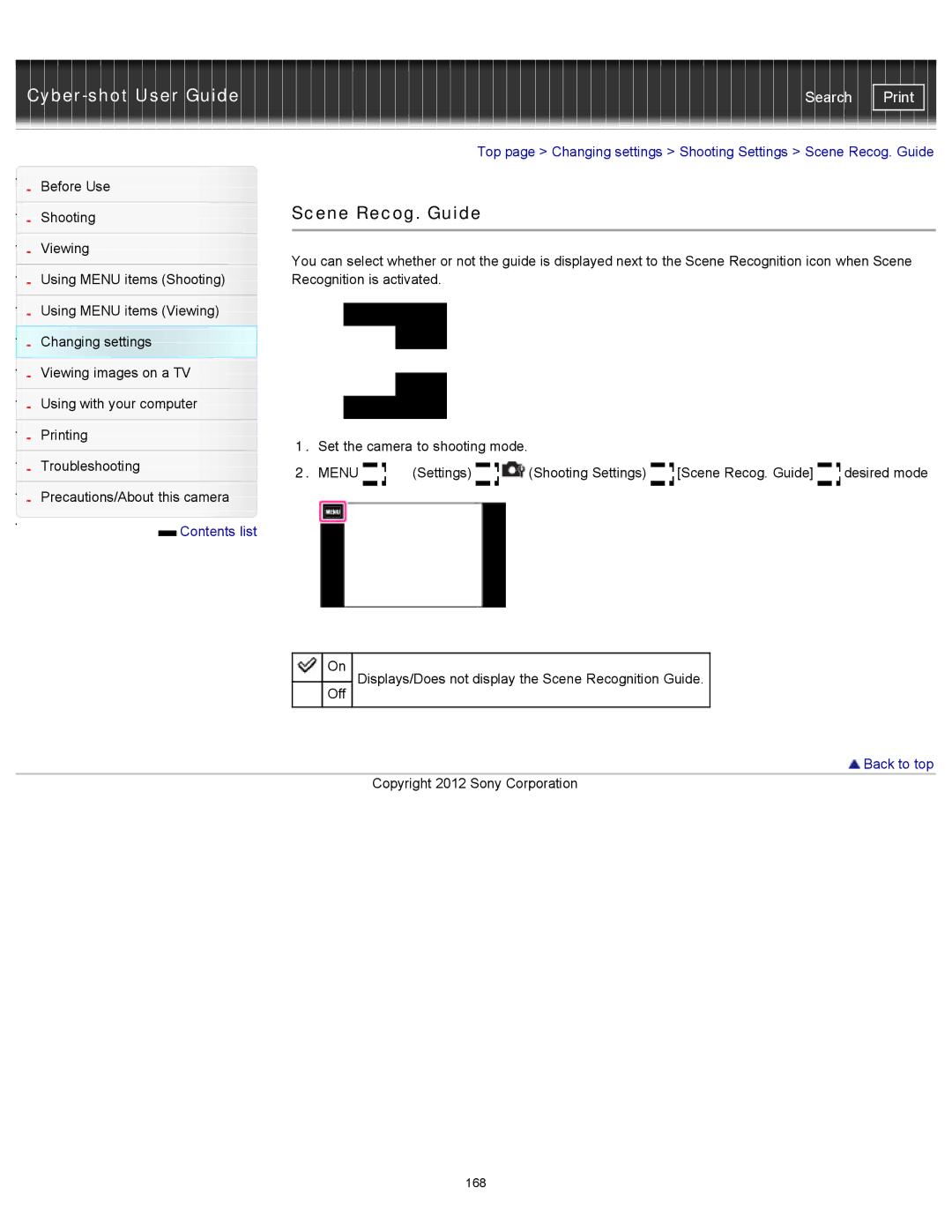 Sony DSCTX20, DSC-TX20/D manual Scene Recog. Guide, Contents list 