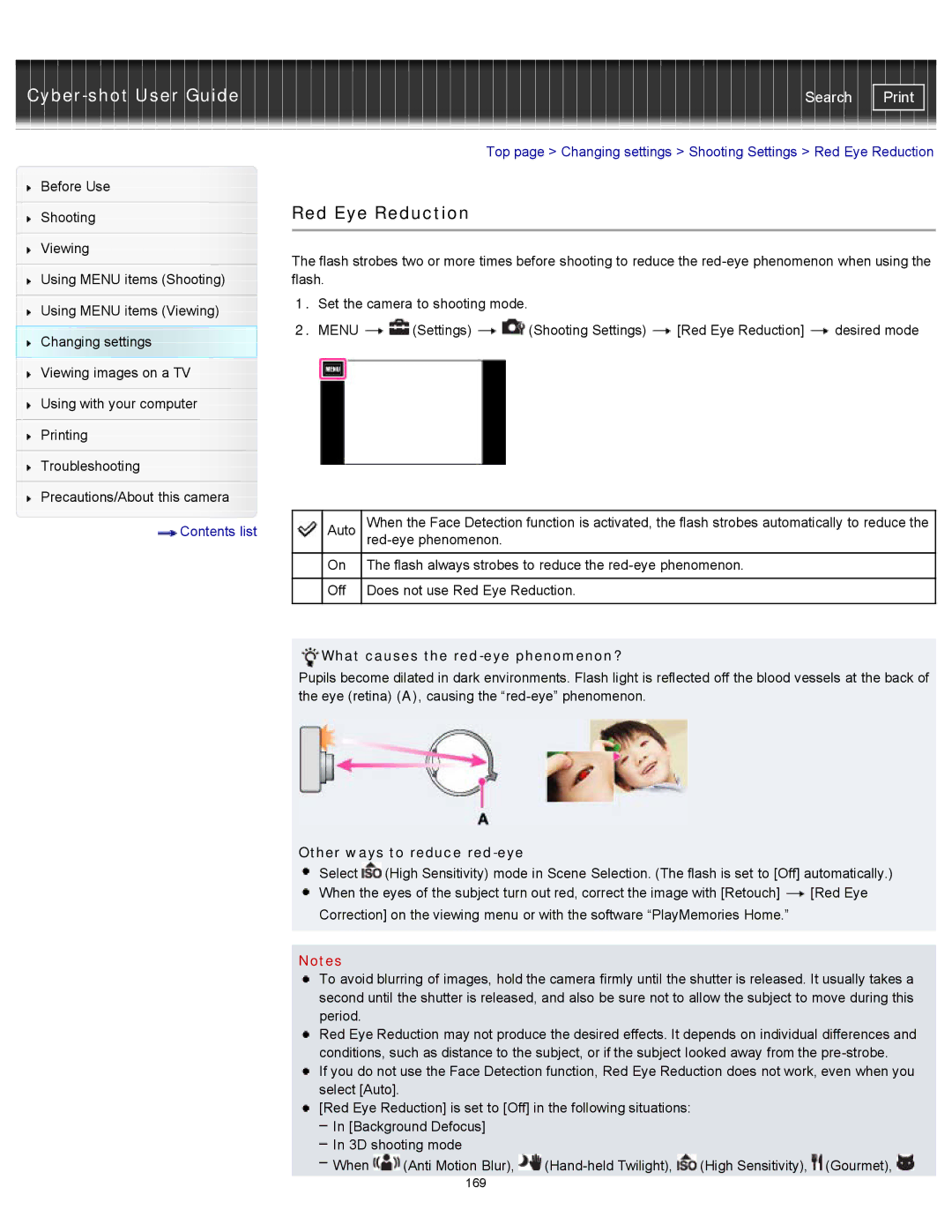 Sony DSC-TX20/D, DSCTX20 manual Red Eye Reduction, What causes the red-eye phenomenon?, Other ways to reduce red-eye 