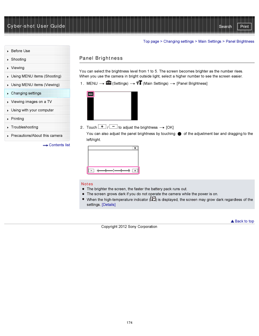 Sony DSCTX20, DSC-TX20/D manual Panel Brightness 