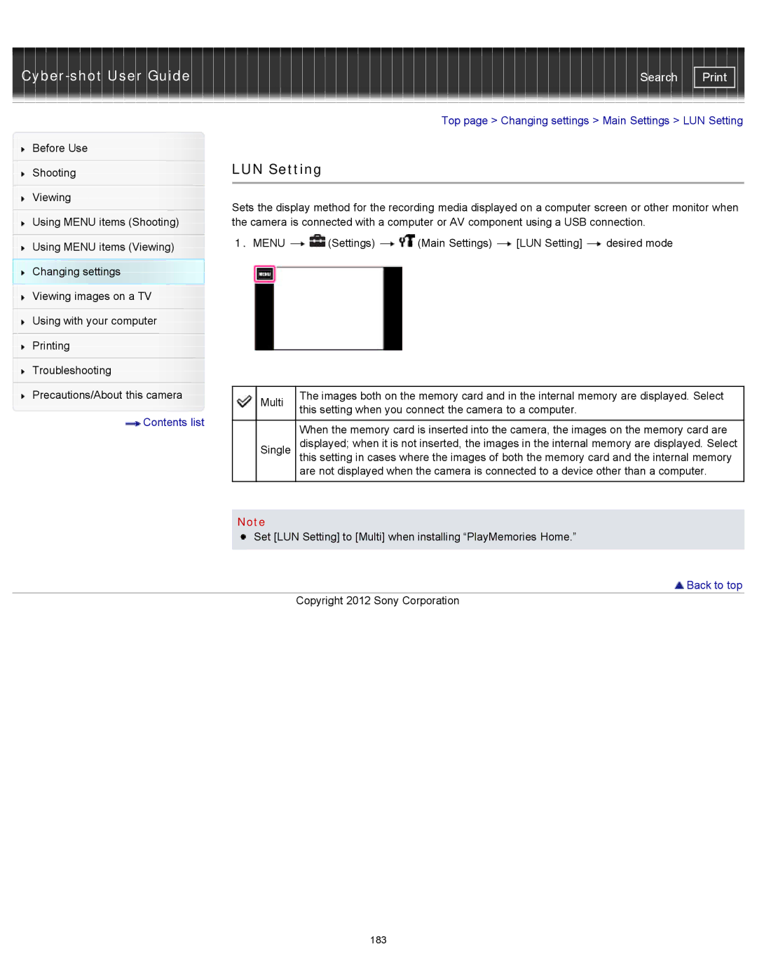 Sony DSC-TX20/D, DSCTX20 manual LUN Setting, Single 