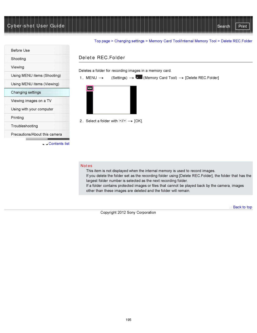 Sony DSC-TX20/D, DSCTX20 manual Delete REC.Folder 