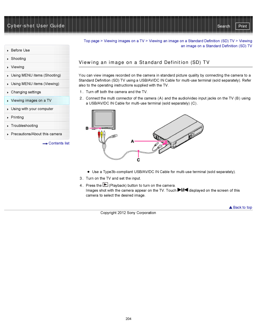 Sony DSCTX20, DSC-TX20/D manual Viewing an image on a Standard Definition SD TV, An image on a Standard Definition SD TV 