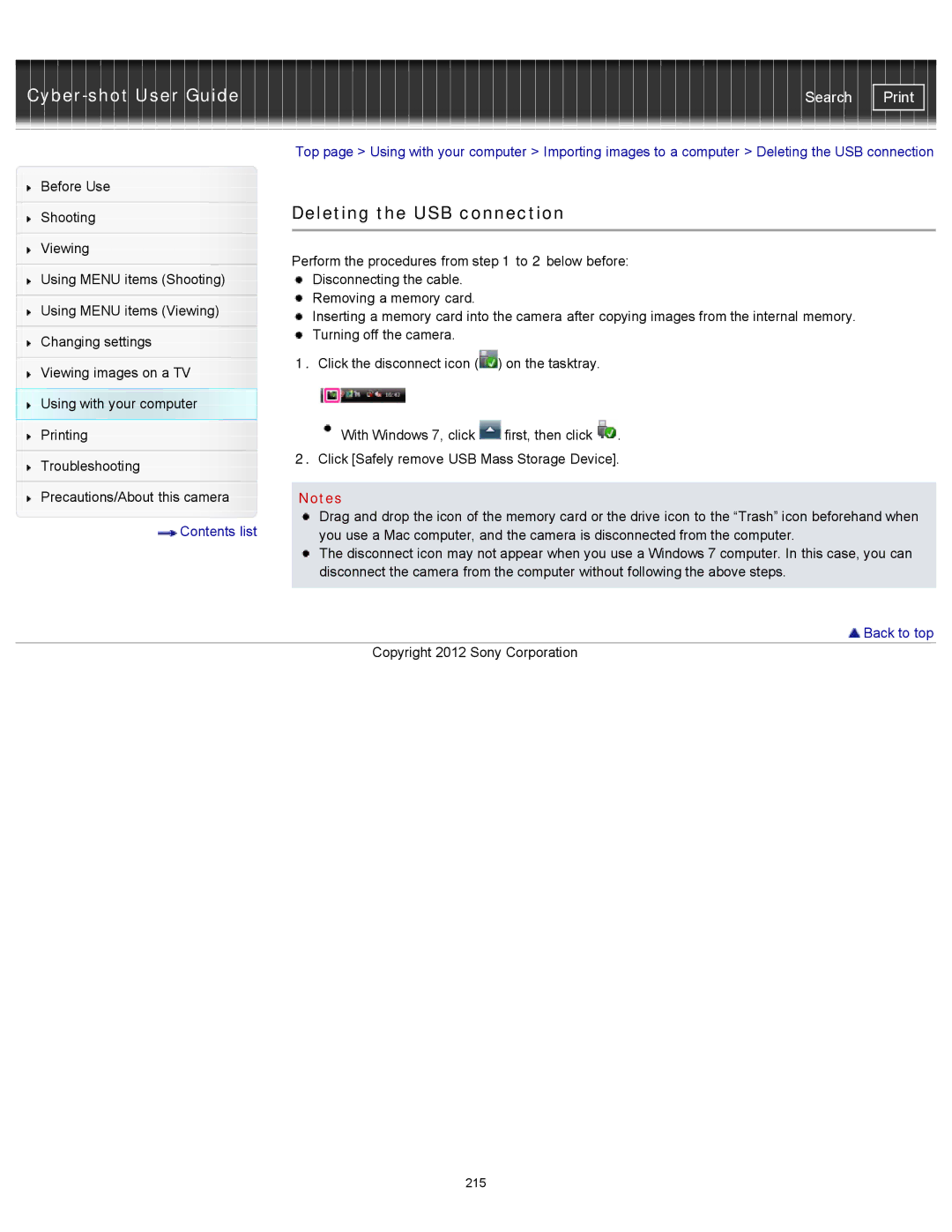 Sony DSC-TX20/D, DSCTX20 manual Deleting the USB connection 