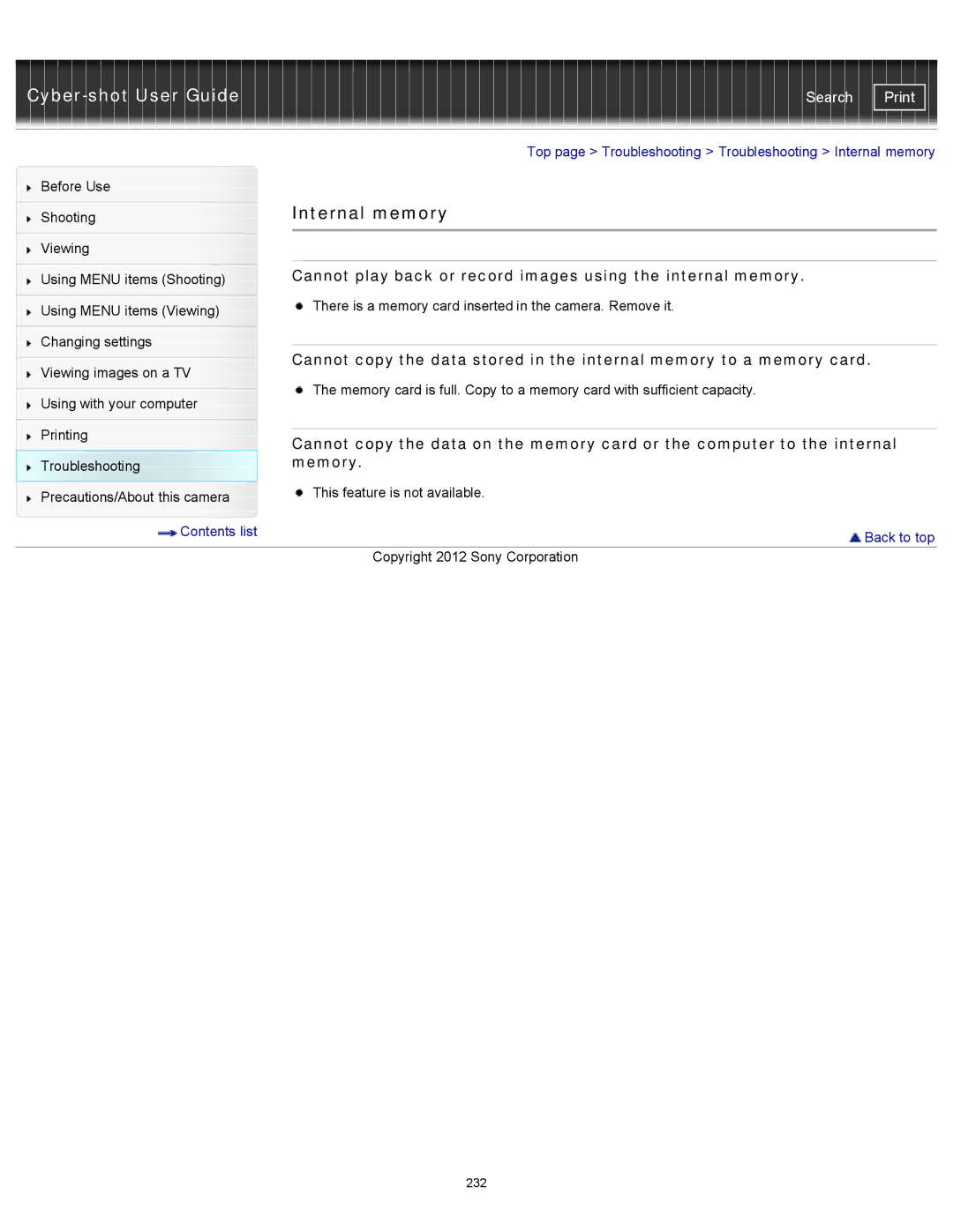 Sony DSCTX20, DSC-TX20/D manual Internal memory, Cannot play back or record images using the internal memory, Memory 