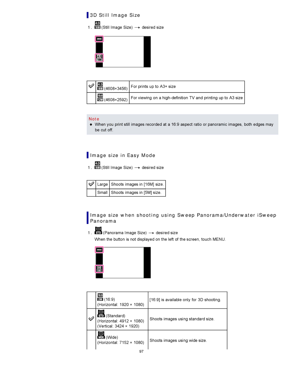Sony DSC-TX20/D, DSCTX20 manual 3D Still Image Size, Image size in Easy Mode 