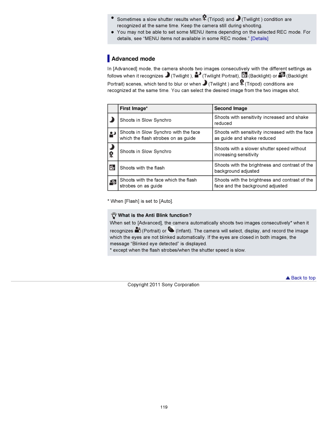 Sony DSCWX9 manual Advanced mode, First Image Second Image, What is the Anti Blink function? 